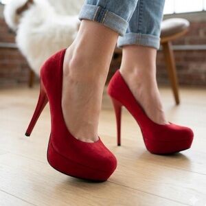 Mossimo Red Suede Platform Stiletto Heels, style Paisley